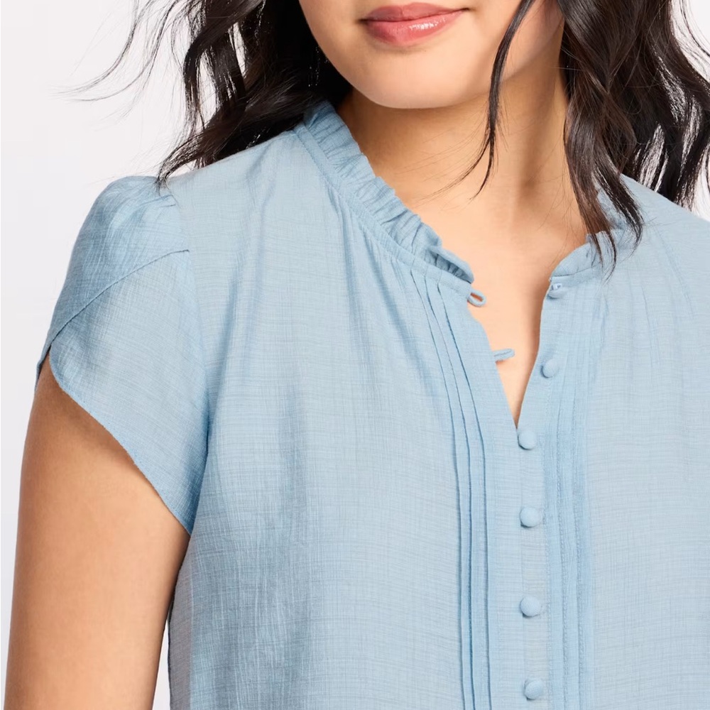 FUN2FUN Women's Blue Ruffled Button-Down Top - Picture 7 of 9